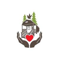 logotipo de ilustración de vector de casa de madera pequeña, bueno para el logotipo de una fundación humanitaria que ayuda a los veteranos