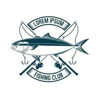 icono de pez rey y caña de pescar, perfecto para el club de pesca y el logotipo del torneo también para el diseño de camisetas vector