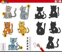 shadows game with cartoon cats animal characters vector