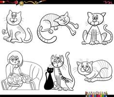 caricatura, gatos, y, gatitos, cómico, caracteres, conjunto, colorido, página vector