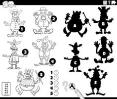 shadows game with clowns characters coloring page vector