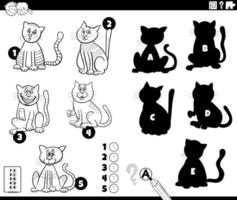 shadows game with cats animal characters coloring page vector