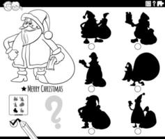 shadows game with cartoon Santa Claus with sack coloring page vector