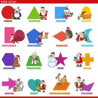 basic geometric shapes with cartoon Christmas characters set vector