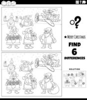 differences game with Santa Clauses characters coloring page vector