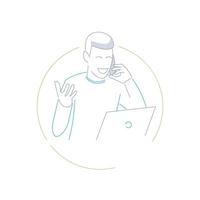 A Man holding a phone talking with client in line draw style icon vector