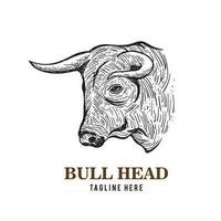 Bull head vector illustration in hand drawn style, good for butcher shop logo design and t shirt design