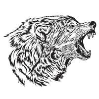 ilustración de vector de cara de lobo loco en estilo dibujado a mano, bueno para camiseta, diseño de tatuaje y logotipo de banda