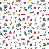 Vector seamless pattern from colored whimsical doodles, abstract background