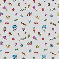 Vector seamless pattern from colored whimsical doodles, abstract background