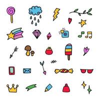 Colored whimsical doodles, vector graphics, cartoon icons for your design