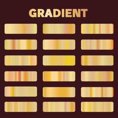 Metal golden gradients. Vector square gold gradient texture collection for design