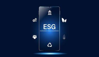 Abstract ESG with phone icon concept sustainable corporate development Environment, Social, and Governance on a modern blue background. vector