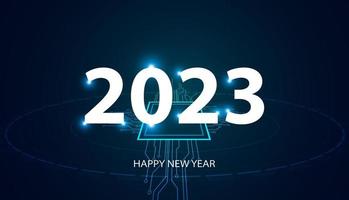 Happy new year 2023 design, technology style, blue color on modern background. vector