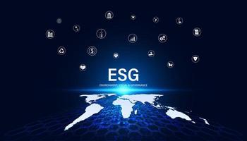 Abstract ESG with map icon concept sustainable corporate development Environment, Social, and Governance on a modern blue background. vector