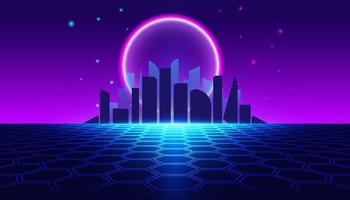 abstract Backgrounds 80's retro Vector virtual reality smart city vr glasses and holographic simulation concept virtual world game virtual reality in cinema or future metaverse network
