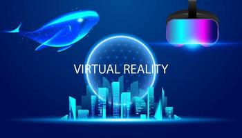 gafas vr de ciudad inteligente de realidad virtual abstracta y concepto de simulación holográfica juego de mundo virtual realidad virtual en cine o futura red de metaverso vector