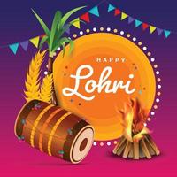 Vector illustration of Happy Lohri or Lohdi Punjabi festival with festival background, decoration and elements