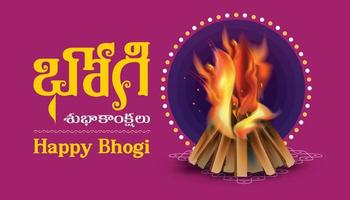 Happy Bhogi vector illusttration written in regional language Telugu