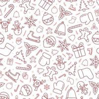 Seamless pattern of red outline Christmas doodle on transparent background vector