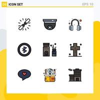 Universal Icon Symbols Group of 9 Modern Filledline Flat Colors of burner signal security connection headset Editable Vector Design Elements