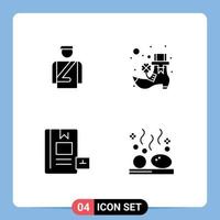 Set of 4 Vector Solid Glyphs on Grid for bellboy education service leprechaun learning Editable Vector Design Elements