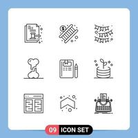 Pack of 9 Modern Outlines Signs and Symbols for Web Print Media such as book doctor stair broken ribbon Editable Vector Design Elements