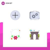 grupo de 4 iconos planos, signos y símbolos para agregar collar, maletín, arquitectura de progreso, elementos de diseño vectorial editables vector