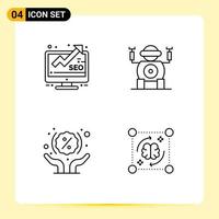 Pictogram Set of 4 Simple Filledline Flat Colors of analysis percentage seo toy mind Editable Vector Design Elements