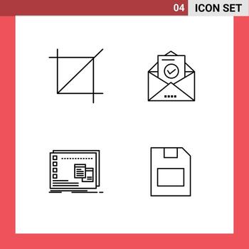Pack of 4 Modern Filledline Flat Colors Signs and Symbols for Web Print Media such as crop mac tool envelope os Editable Vector Design Elements