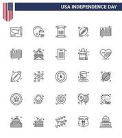 25 iconos creativos de EE. UU. Signos de independencia modernos y símbolos del 4 de julio de texto de país de EE. UU. Elementos de diseño de vector de día de EE. UU. editables de rugby de pelota americana
