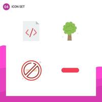 Pack of 4 Modern Flat Icons Signs and Symbols for Web Print Media such as code no tree nature no smoke Editable Vector Design Elements