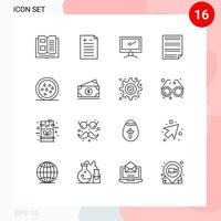 Outline Pack of 16 Universal Symbols of healthy page monitor homework data Editable Vector Design Elements