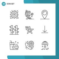 Vector Pack of 9 Outline Symbols Line Style Icon Set on White Background for Web and Mobile