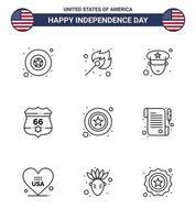Set of 9 Vector Lines on 4th July USA Independence Day such as sign police officer men usa Editable USA Day Vector Design Elements