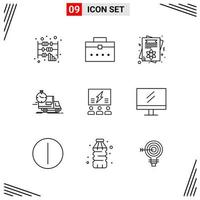 9 Icons Line Style Grid Based Creative Outline Symbols for Website Design Simple Line Icon Signs Isolated on White Background 9 Icon Set vector