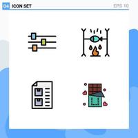Set of 4 Vector Filledline Flat Colors on Grid for design document dinner vacation paper Editable Vector Design Elements