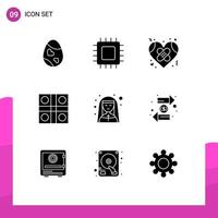 Editable Vector Line Pack of 9 Simple Solid Glyphs of ludo board game gadget love healthcare Editable Vector Design Elements