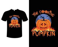 Halloween Cooking T-shirt Design Vector Illustration Template With Pumpkin Witch Boo And Moon Theme