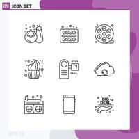 9 Thematic Vector Outlines and Editable Symbols of devices dessert art day cake Editable Vector Design Elements