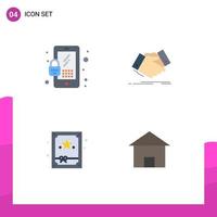 4 User Interface Flat Icon Pack of modern Signs and Symbols of lock box handshake agreement building Editable Vector Design Elements