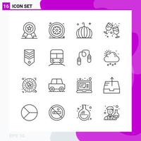 Line Icon set Pack of 16 Outline Icons isolated on White Background for Web Print and Mobile vector