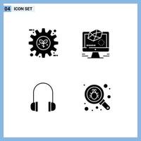 Group of 4 Solid Glyphs Signs and Symbols for eco headphones preference design support Editable Vector Design Elements