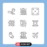 Set of 9 Modern UI Icons Symbols Signs for medical bag dice virus bacteria Editable Vector Design Elements