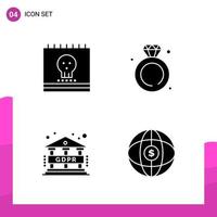 Glyph Icon set Pack of 4 Solid Icons isolated on White Background for responsive Website Design Print and Mobile Applications vector