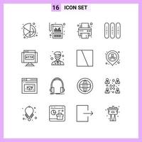 16 Icons in Line Style Outline Symbols on White Background Creative Vector Signs for Web mobile and Print