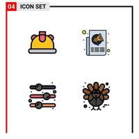 Pack of 4 Modern Filledline Flat Colors Signs and Symbols for Web Print Media such as building off ads paper toggle switch Editable Vector Design Elements