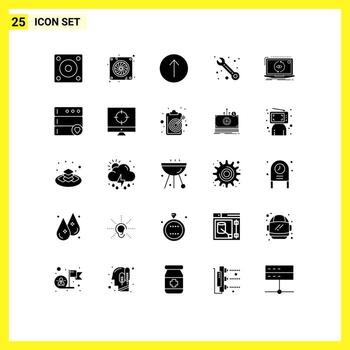 Group of 25 Modern Solid Glyphs Set for software application arrow app service Editable Vector Design Elements