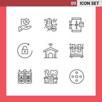 Stock Vector Icon Pack of 9 Line Signs and Symbols for home unlock app rotate flowchart Editable Vector Design Elements