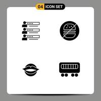 Set of 4 Vector Solid Glyphs on Grid for skills healthcare profile team lips Editable Vector Design Elements